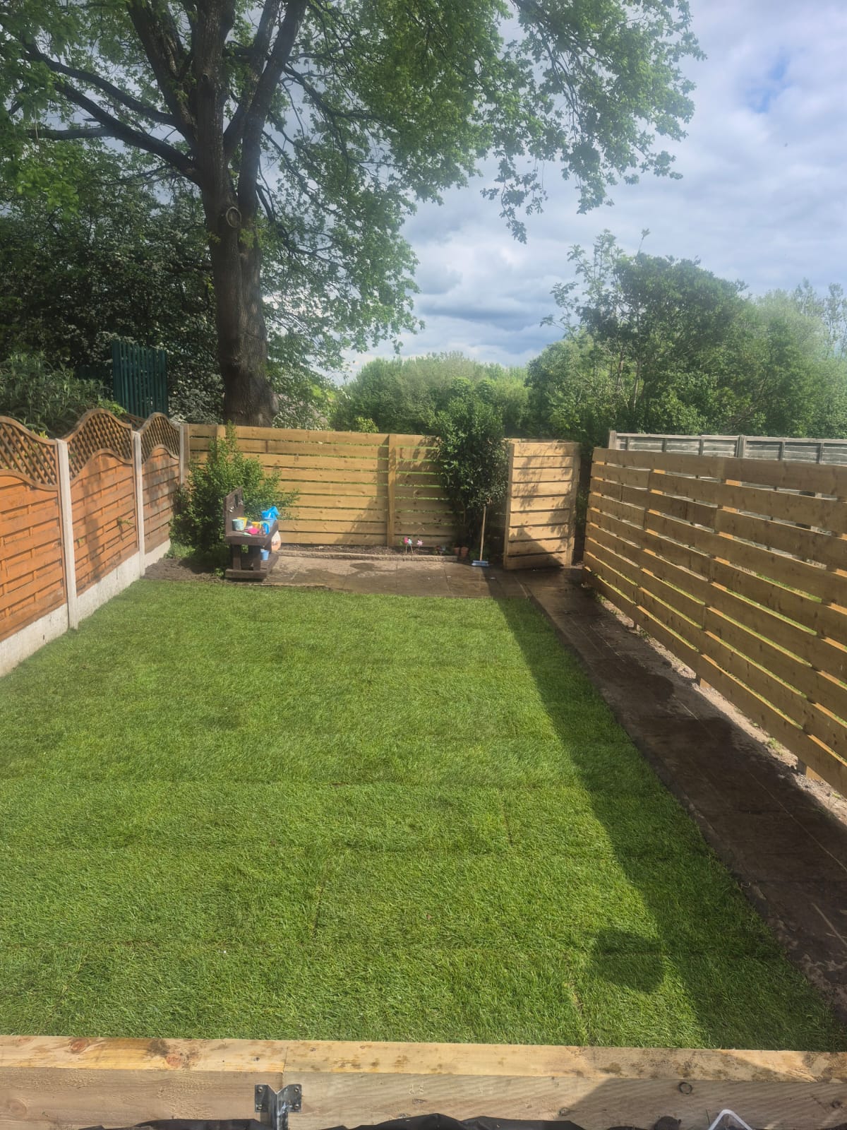 Fresh turf between timber fences